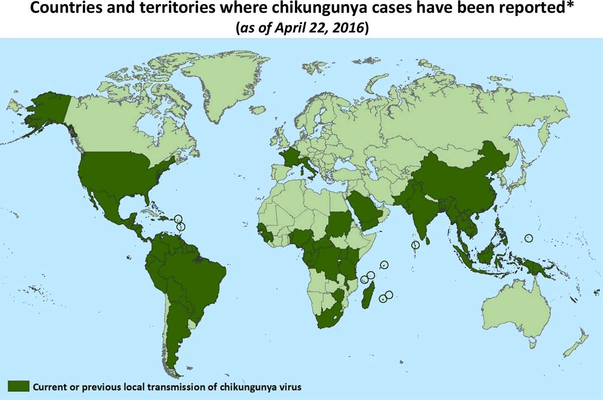 Map of regions with chikungunya